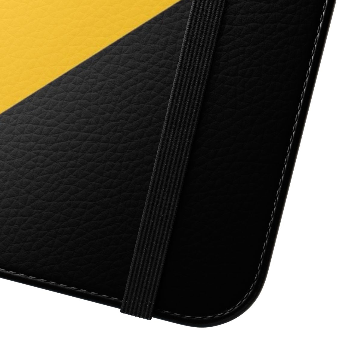 Yellow and black flip cover phone case with Richmond Tigers logo - Close Up