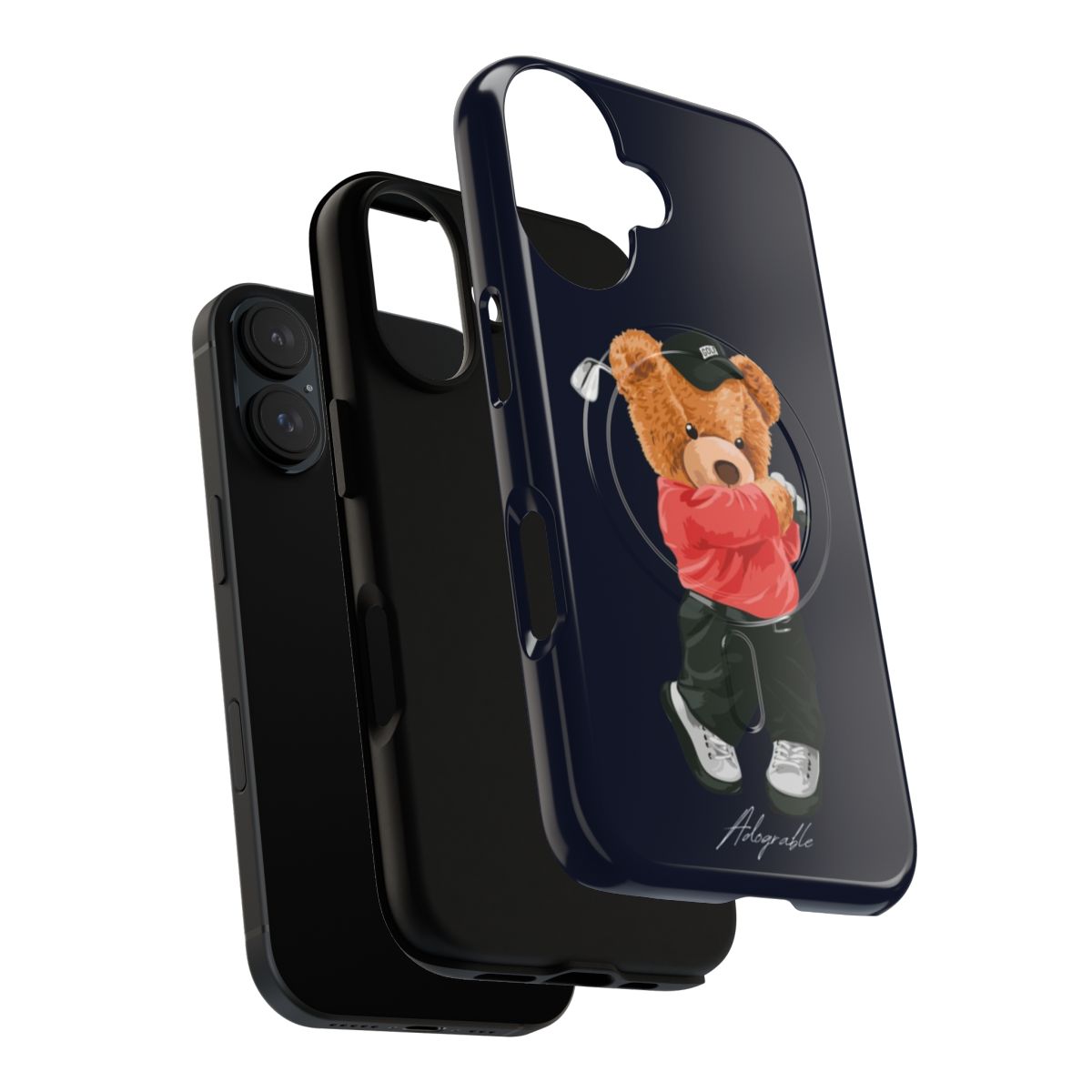 Cute bear golfer design on a magnetic phone case - Layers