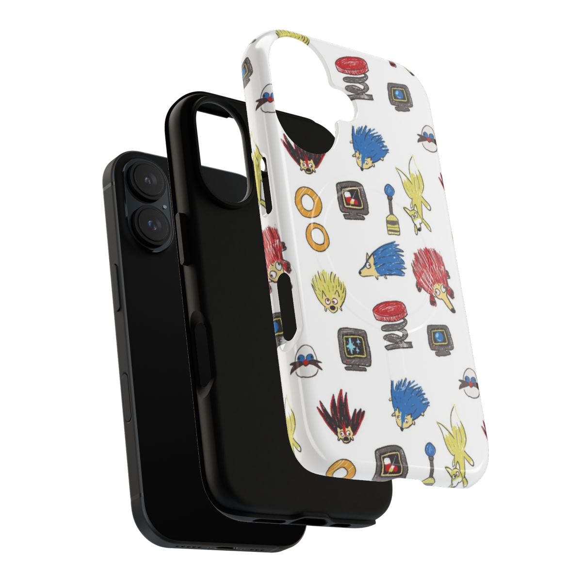 Retro gaming-inspired Sonic the Hedgehog phone case with a magnetic sticker sheet design - Layers