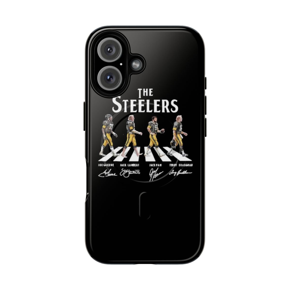 Magnetic tough phone case featuring the colors and logo of the Pittsburgh Steelers football team