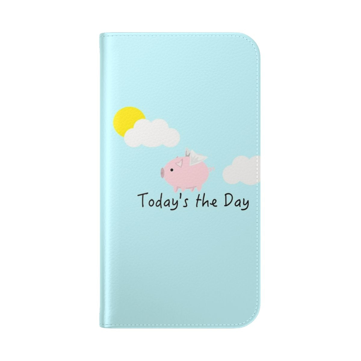 Flip phone case featuring a cute, flying pig design - Folded Back