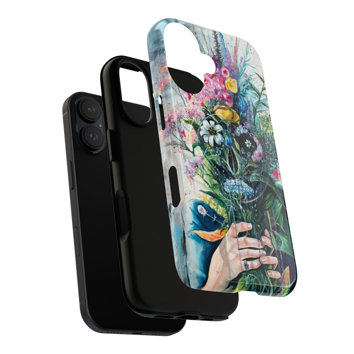 Floral design phone case with magnetic closure and tough construction - Layers