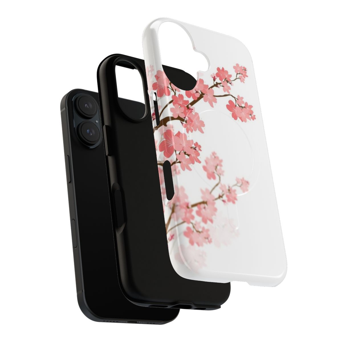 Artistic cherry blossom phone case with pink flowers and nature-inspired design - Layers