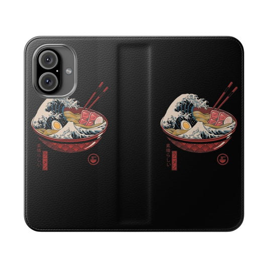 Ramen bowl phone case featuring the iconic "The Great Wave off Kanagawa" Japanese art design