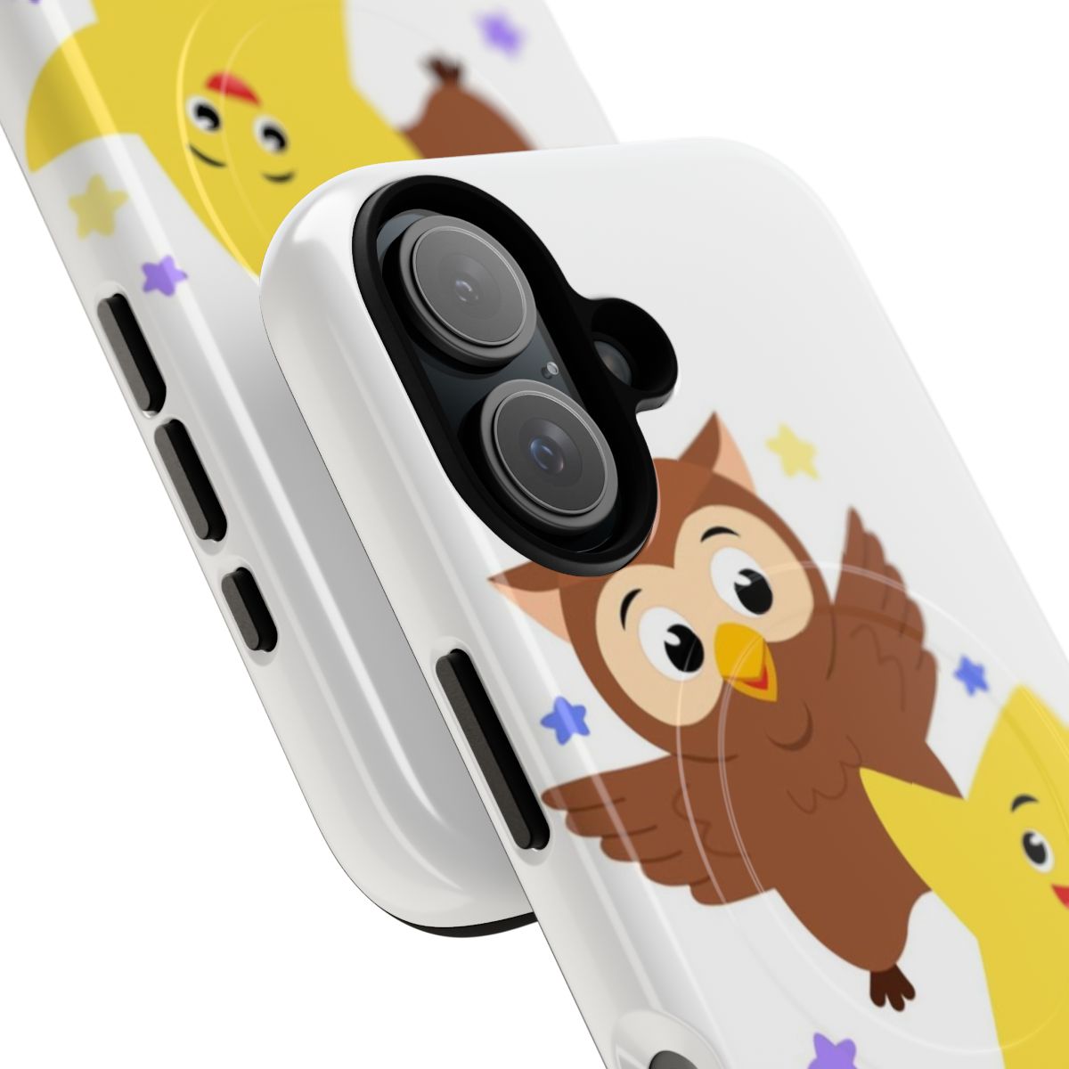 Magnetic protective phone case with a cute owl and star design - Detail