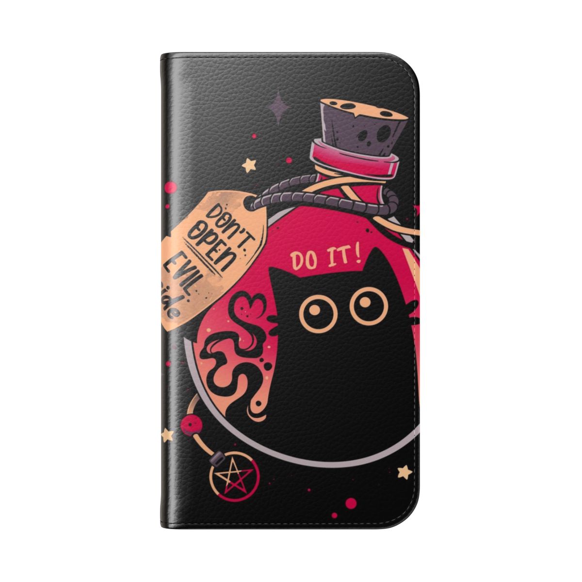 Black cat phone case with a spooky and enchanting design - Folded Back