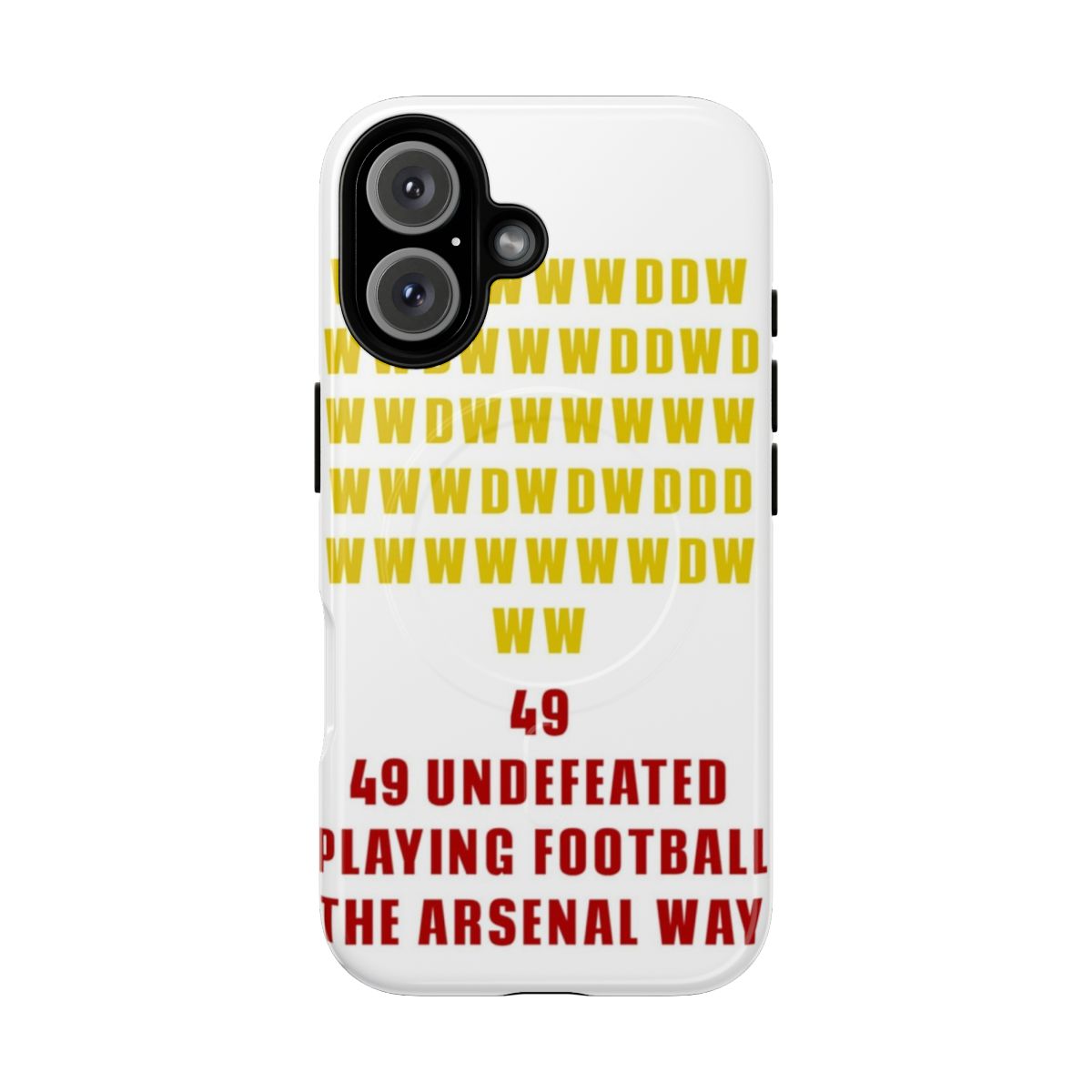 Arsenal-inspired magnetic tough phone case with the number 49 and "Undefeated" text