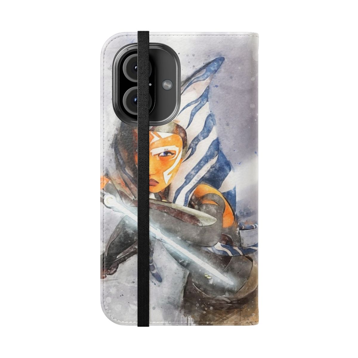 Ahsoka Tano-inspired watercolor art on a flip cover phone case - Folded Front