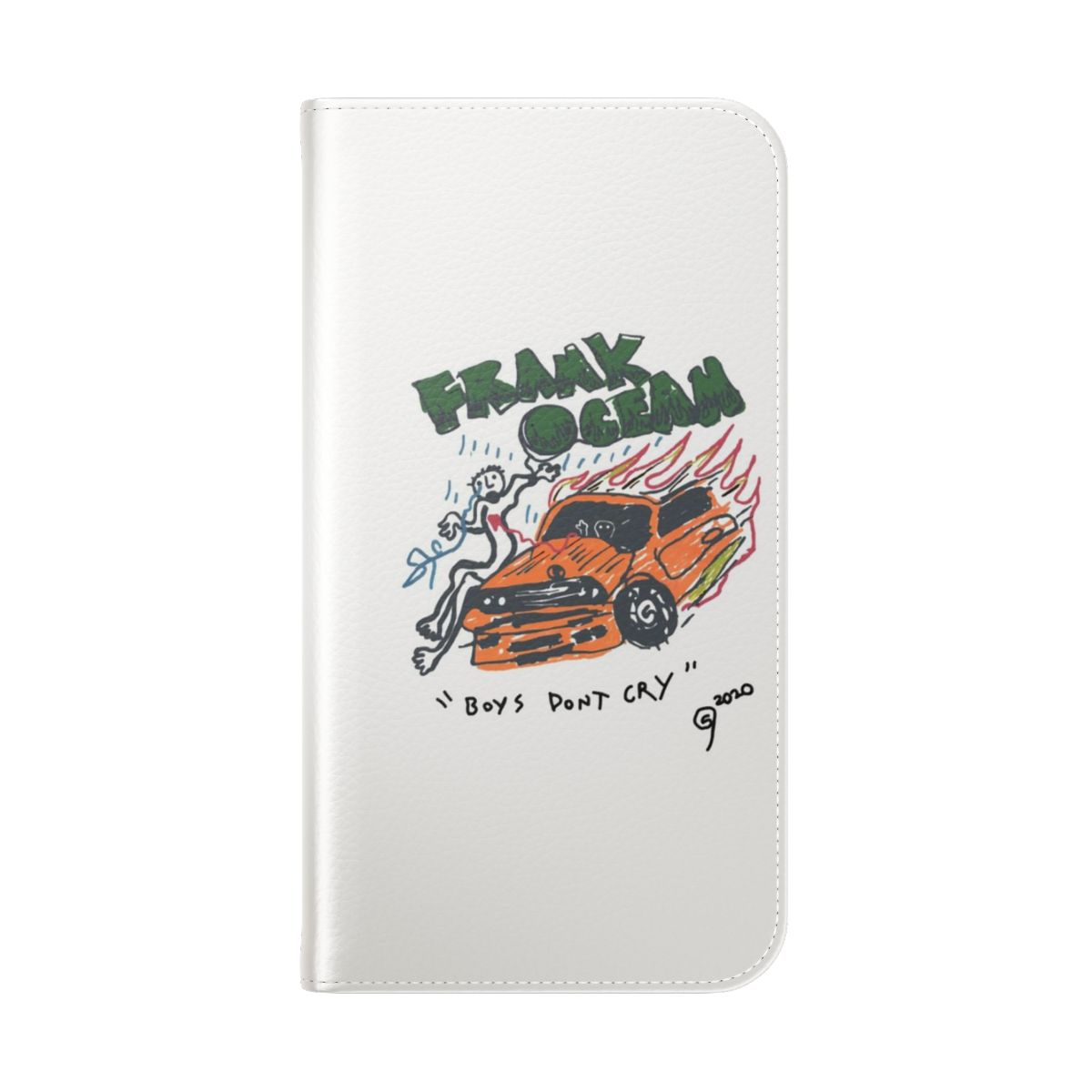 Artistic flip cover phone case design featuring Frank Ocean's Blonde album artwork and car imagery. - Folded Back