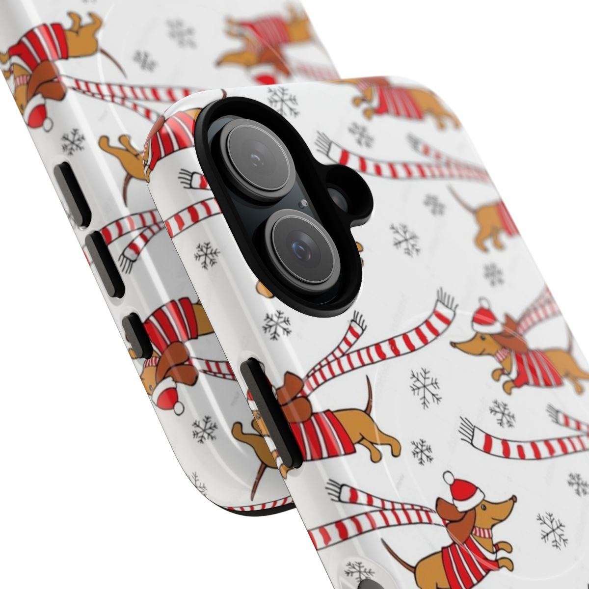 White phone case with dachshund dogs and Christmas design - Detail