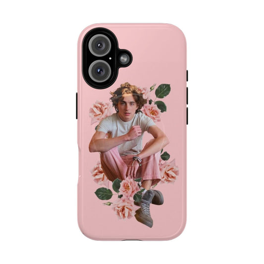 Floral magnetic tough phone case featuring an artistic design with Saint Timothee Chalamet's name