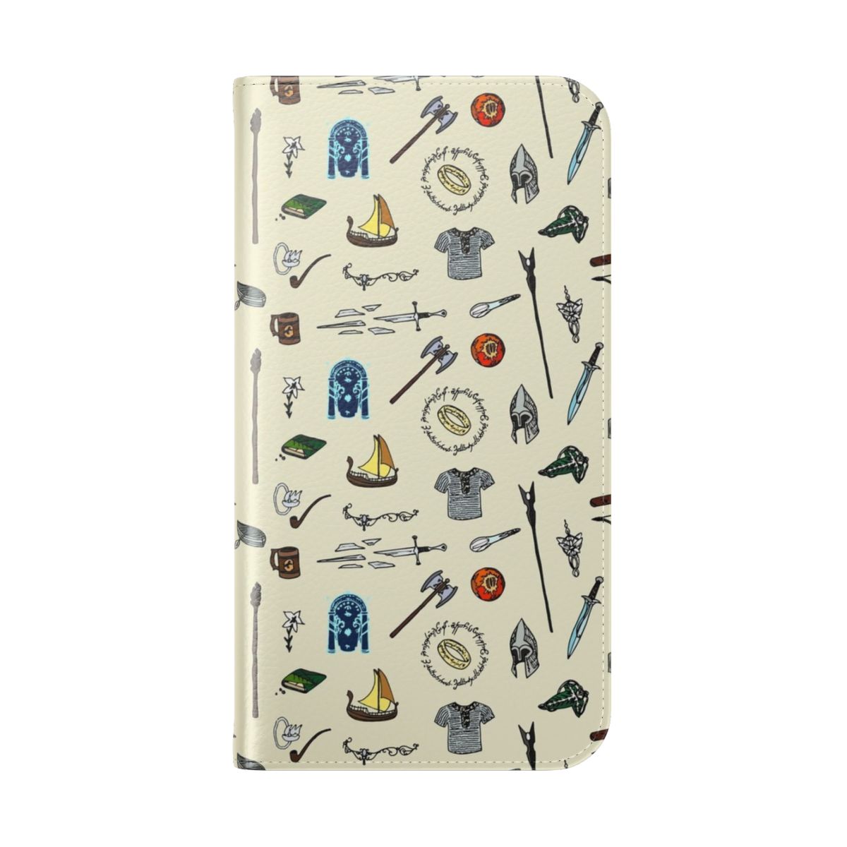 Fancy Pattern Flip Cover Phone Case with Fantasy and Nature Motifs - Folded Back