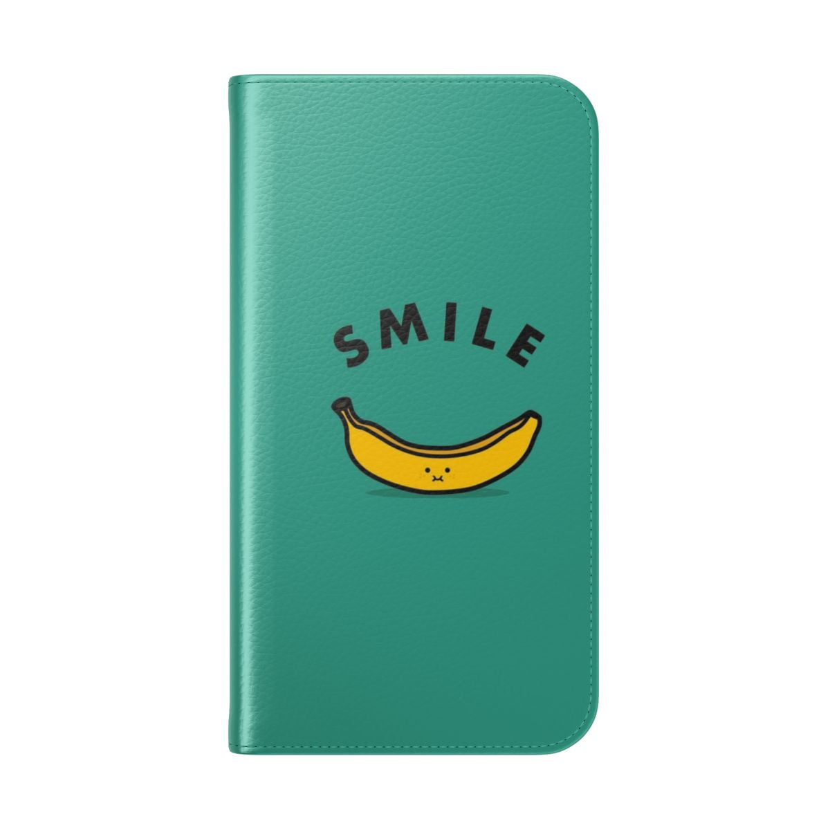 Banana themed flip cover phone case with a smiling fruit design - Folded Back