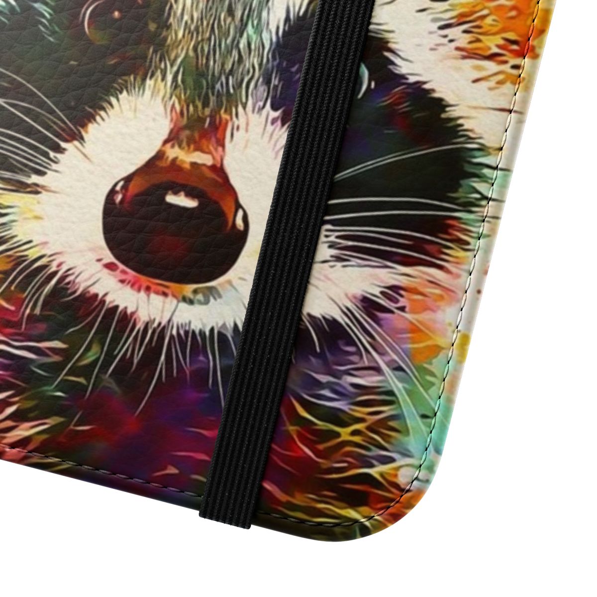 Watercolor illustration of a cute baby raccoon on a phone case cover - Close Up