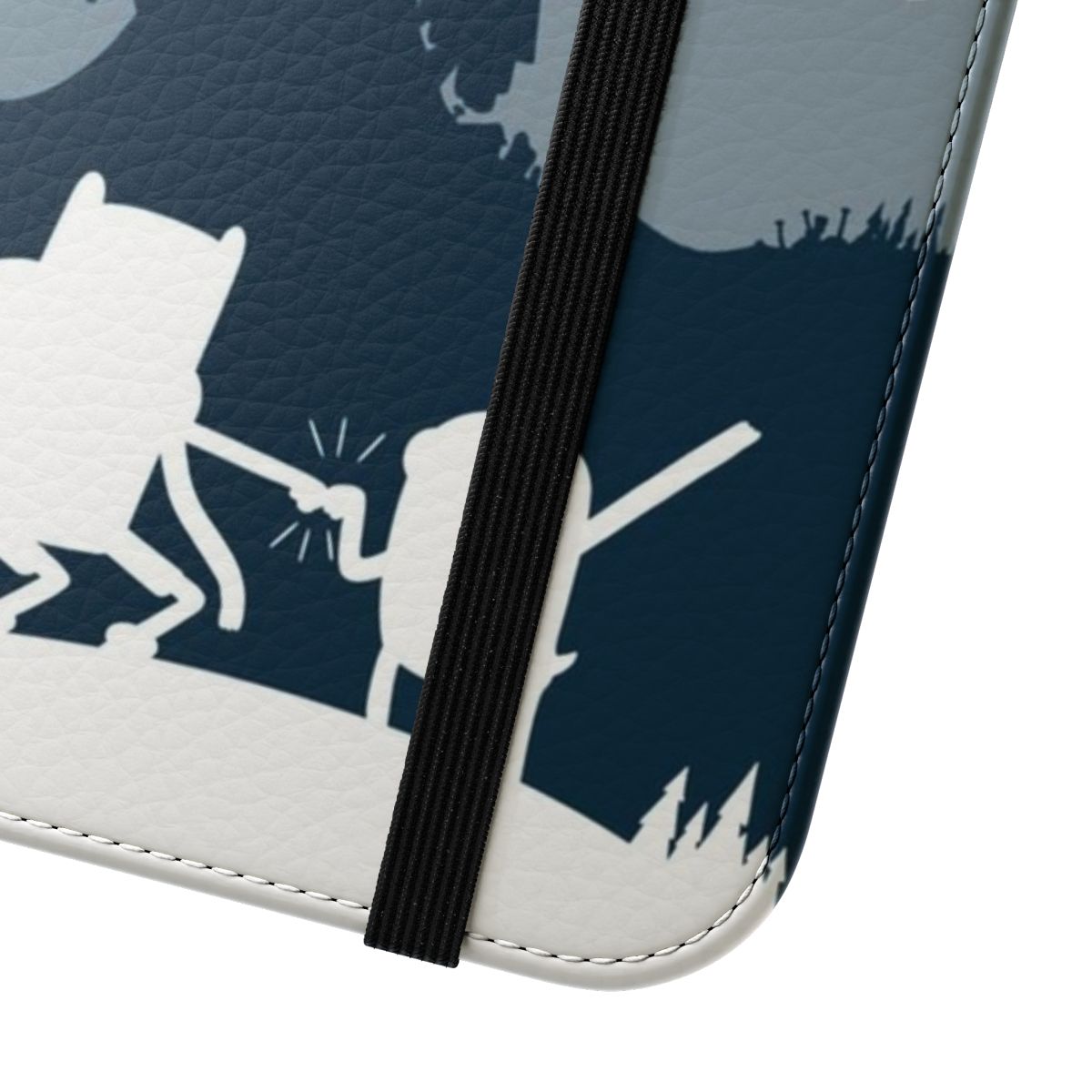 Icy blue silhouette of the Ice King from the cartoon show Adventure Time on a flip cover phone case. - Close Up