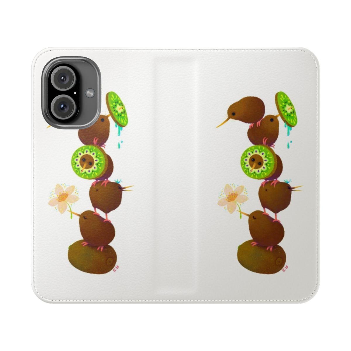 Colorful kiwi-themed phone case with a fun bird design