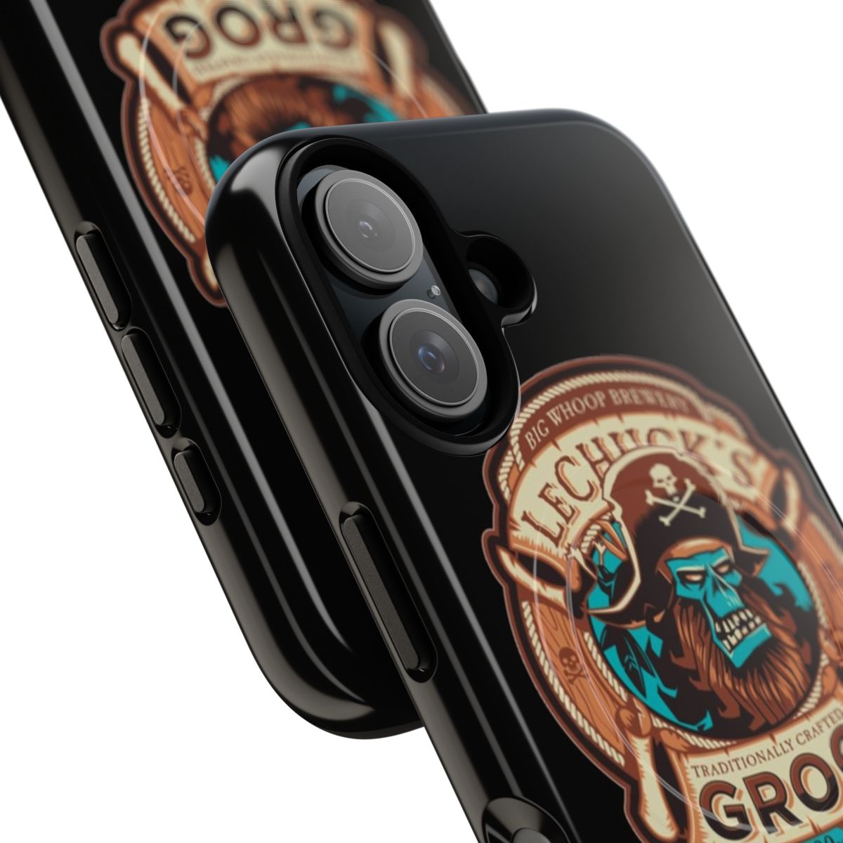 Monkey Island themed phone case with LeChuck's Grog design - Detail