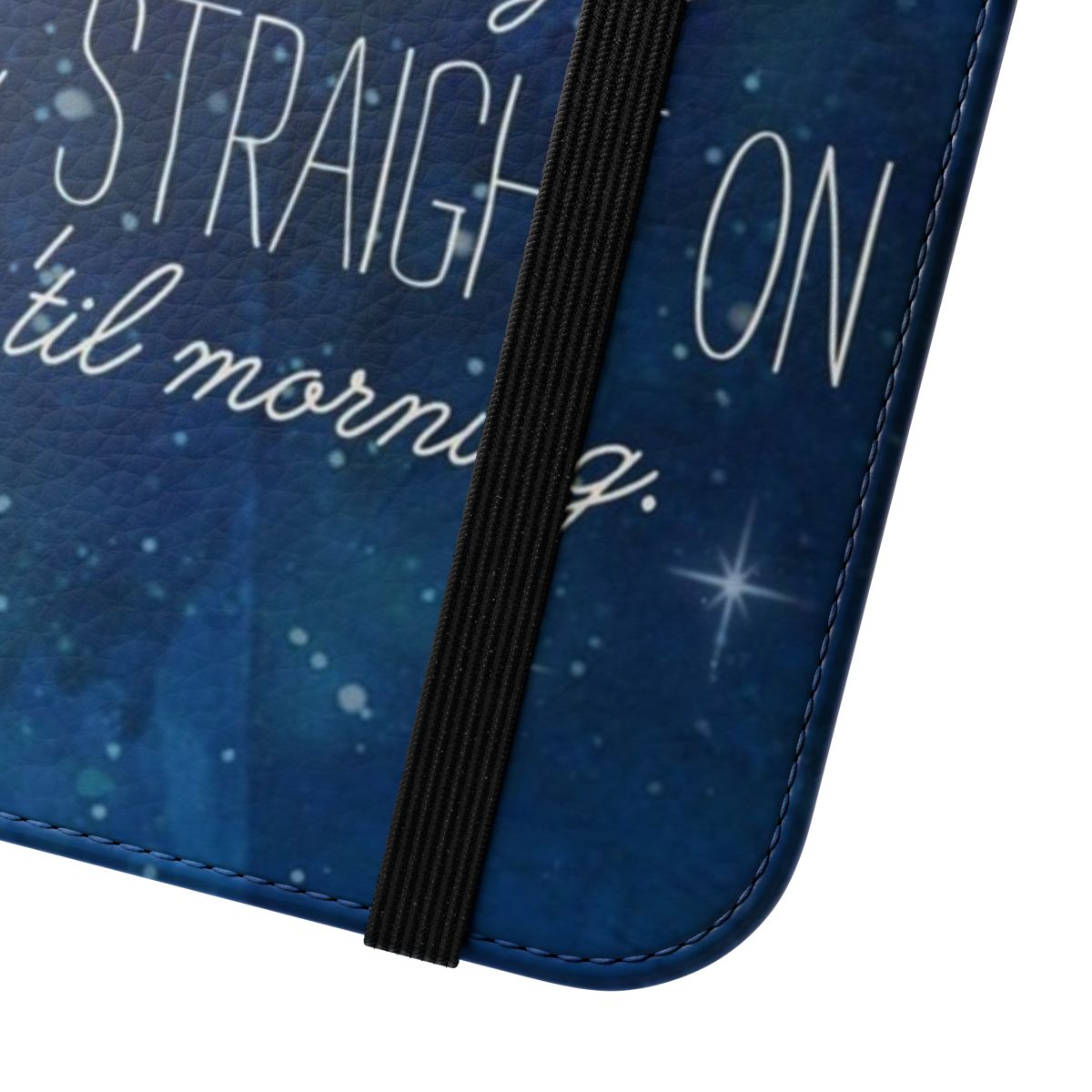 Flip phone case featuring Peter Pan's iconic "Second Star to the Right" design - Close Up