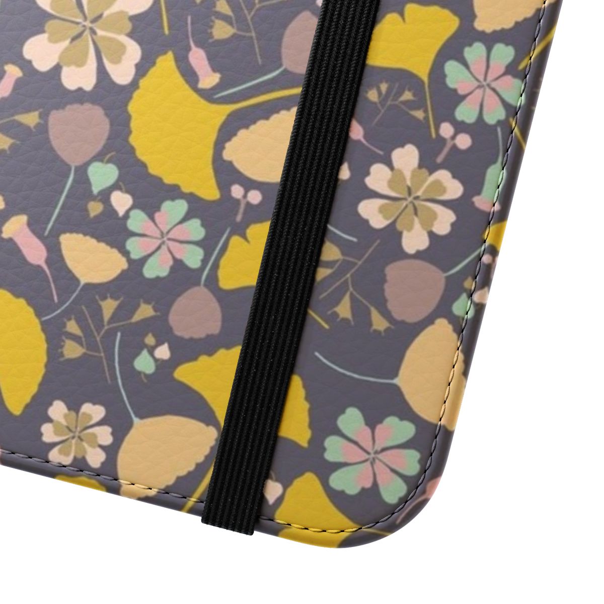 Navy and yellow ginkgo leaf floral pattern phone case - Close Up