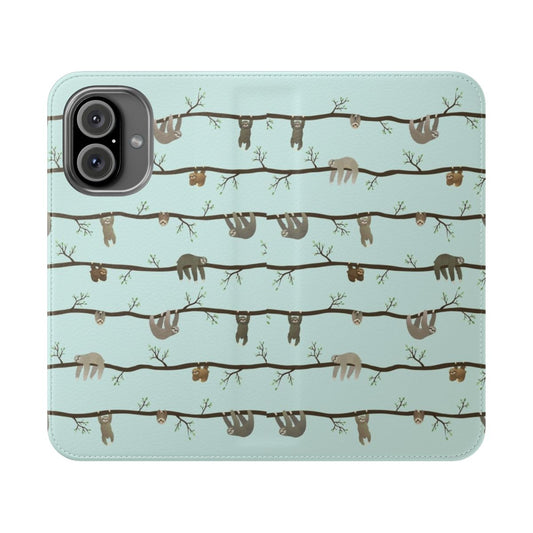 Flip cover phone case with a cute sloth print design