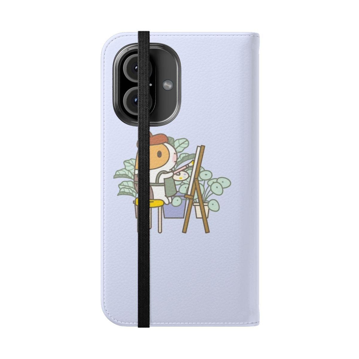 Artistic guinea pig in a beret holding a paintbrush on a flip cover phone case - Folded Front