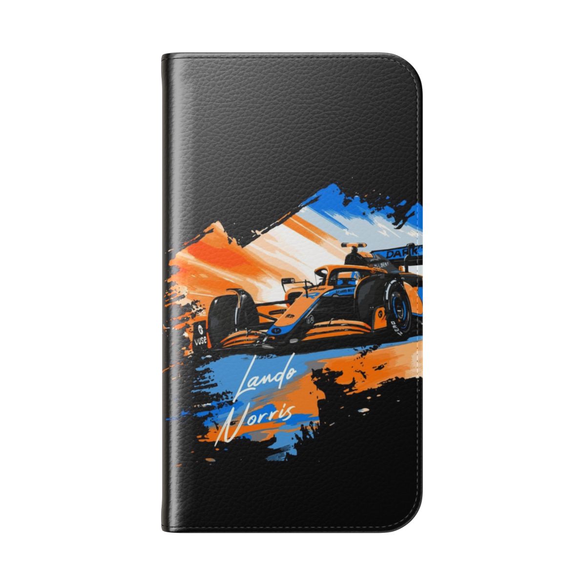 Retro Motorsport-Themed Flip Cover Phone Case with Minimalist Car Design - Folded Back