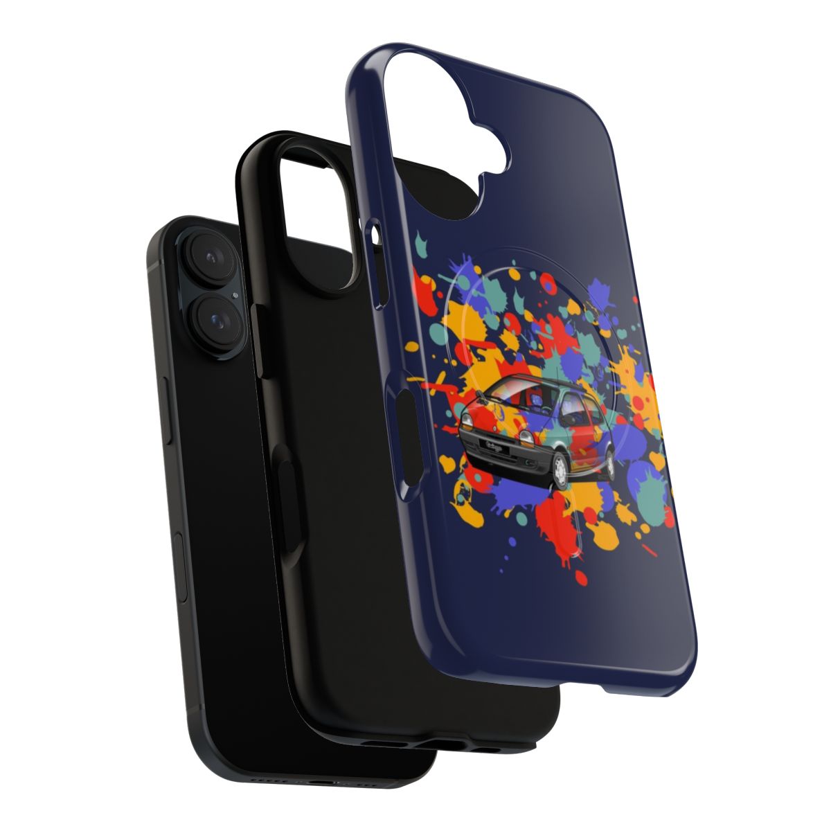 Magnetic tough phone case featuring stylized artwork of a 1993 Renault Twingo, a classic French small car. - Layers