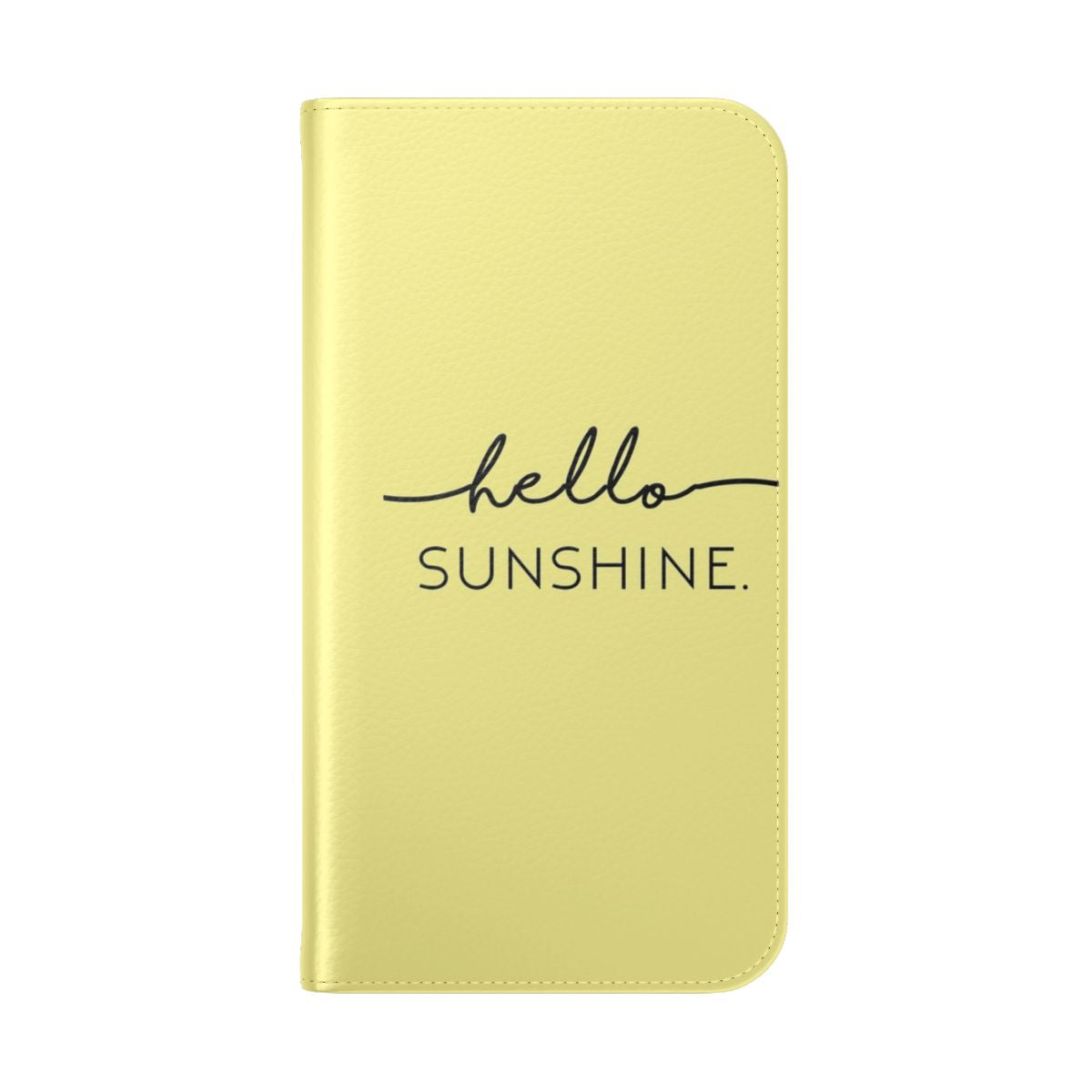 Yellow flip cover phone case with minimalist "Hello Sunshine" design, perfect for baby nursery - Folded Back