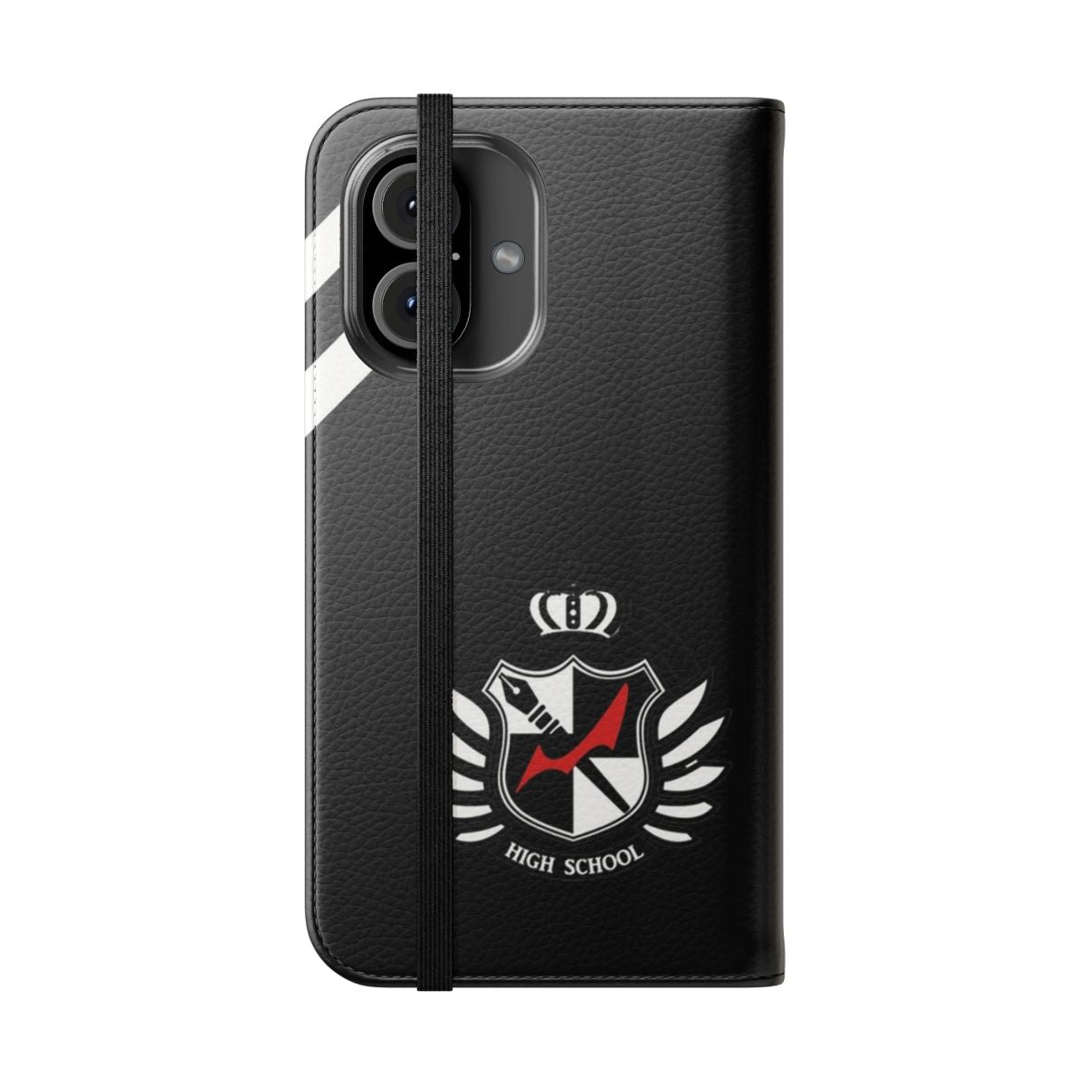 Flip cover phone case featuring the iconic Monokuma design from the Danganronpa anime series - Folded Front