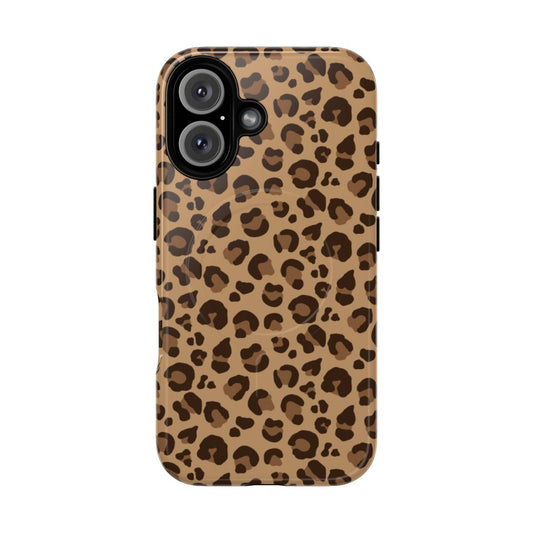 Leopard print phone case with a classic, tough magnetic design