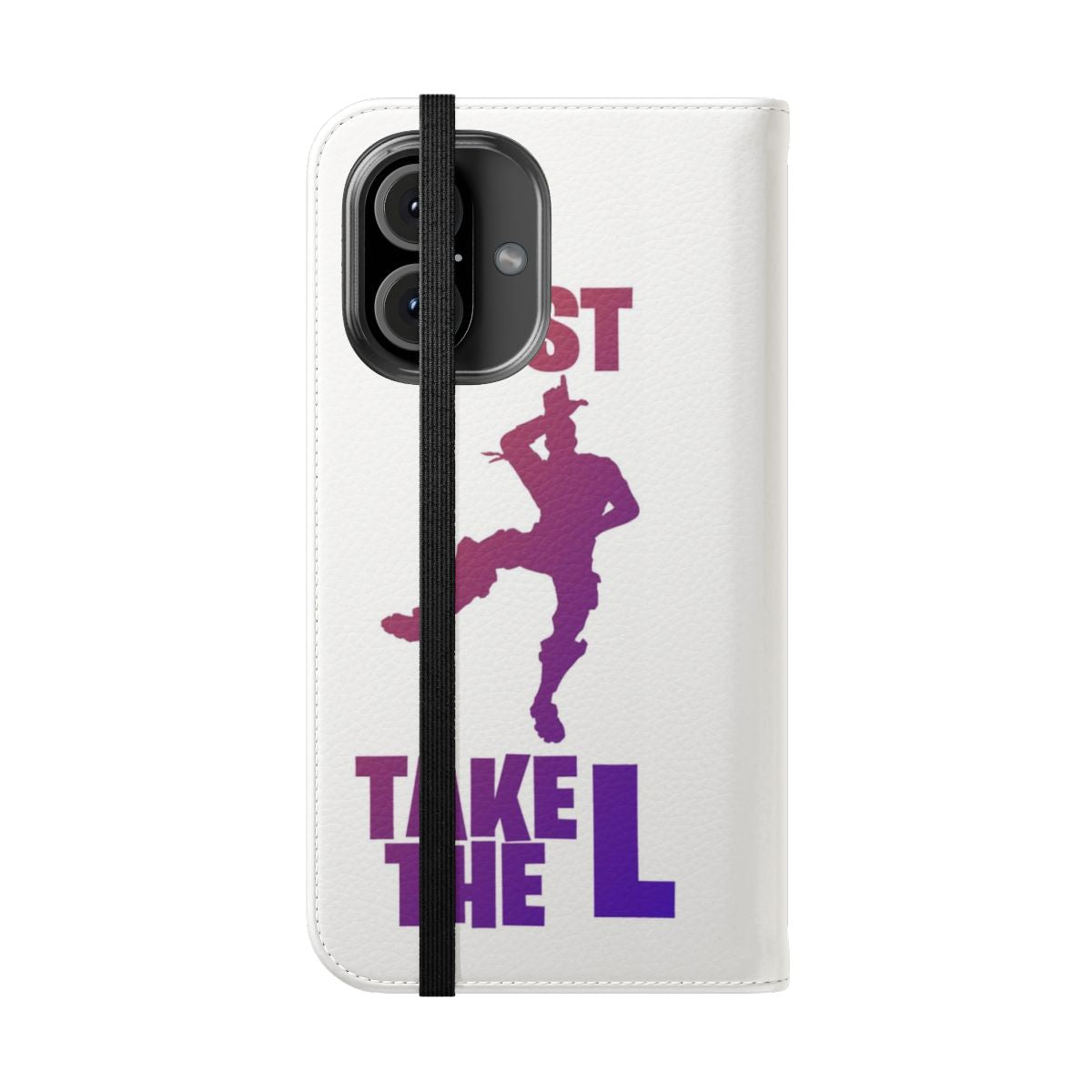 Colorful phone case featuring a character performing the "Take the L" emote from the popular game Fortnite - Folded Front