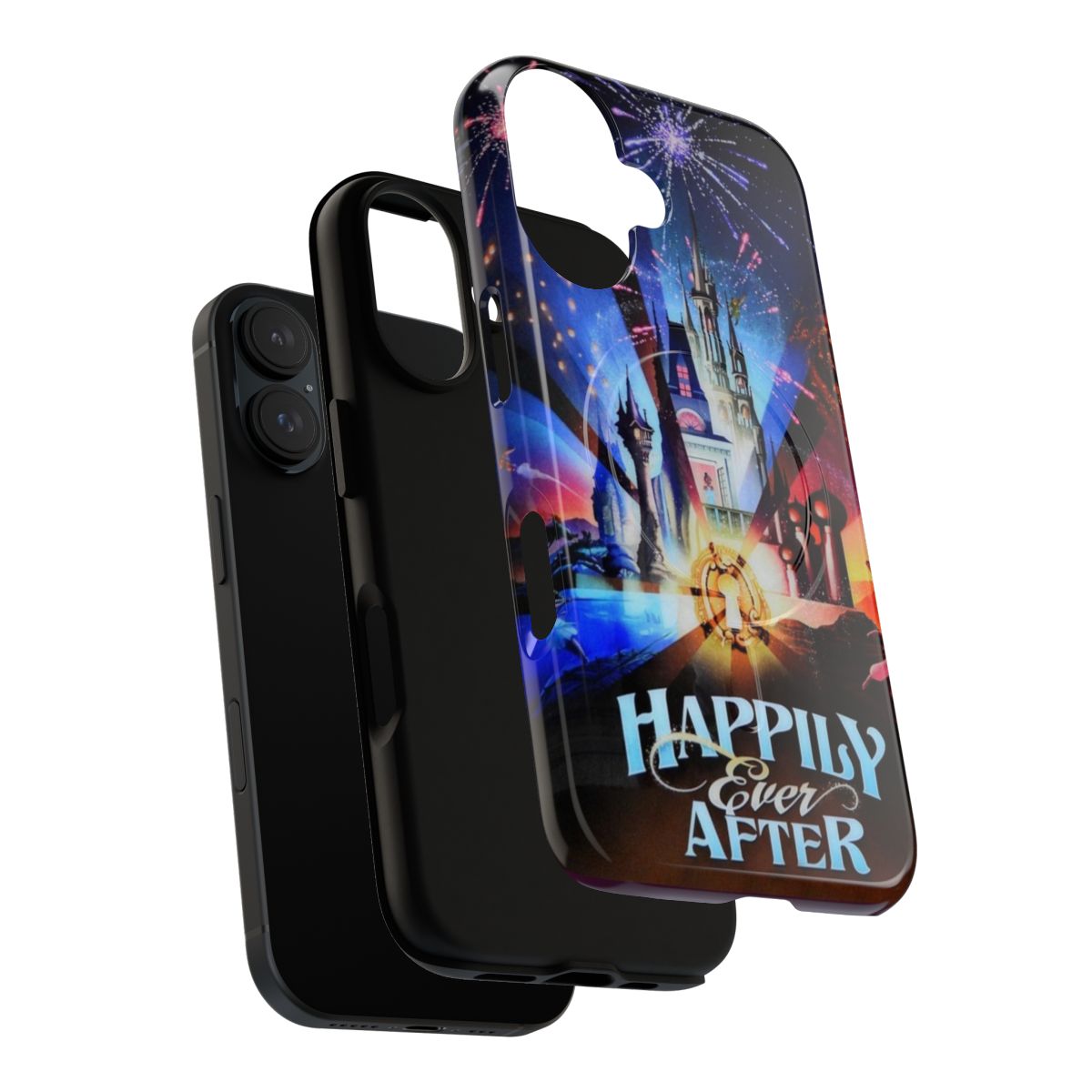 Phone case featuring a silhouette of the iconic Disney castle with "Happily Ever After" text - Layers