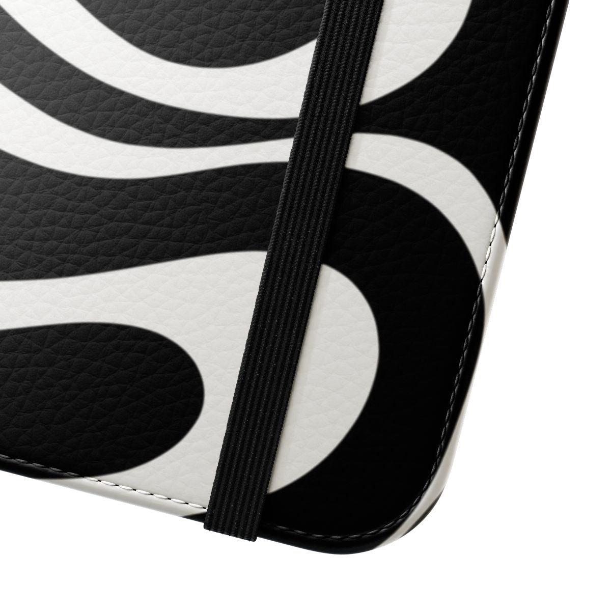 Black and white abstract swirl pattern on a square phone case - Close Up