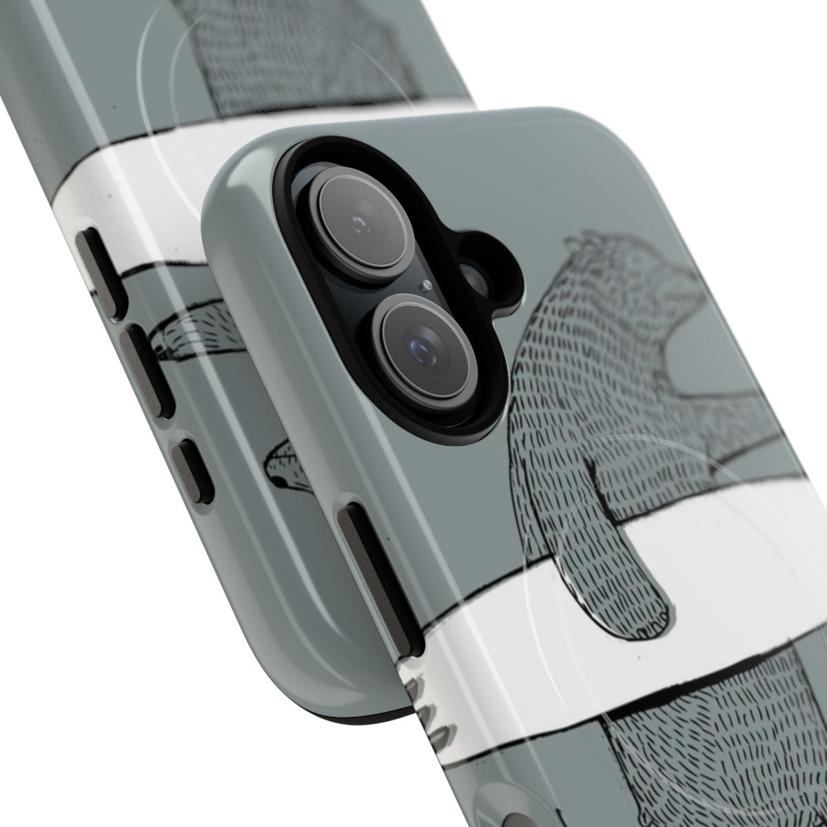 Magnetic phone case with a surfing and skateboarding design - Detail