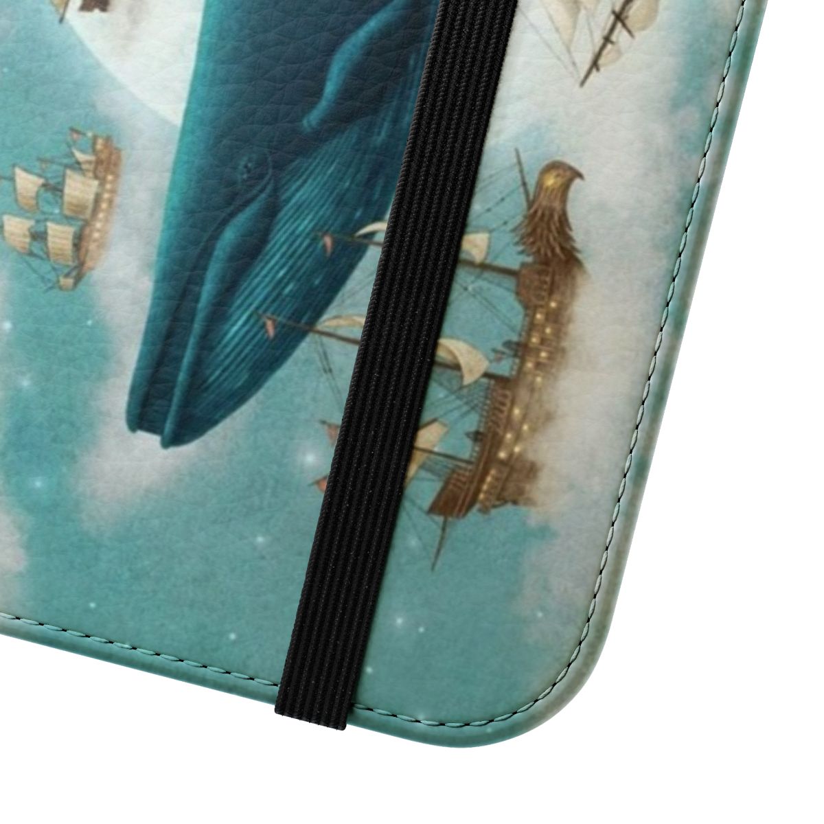 Flip phone case featuring whimsical ocean and night sky artwork inspired by book illustrations. - Close Up