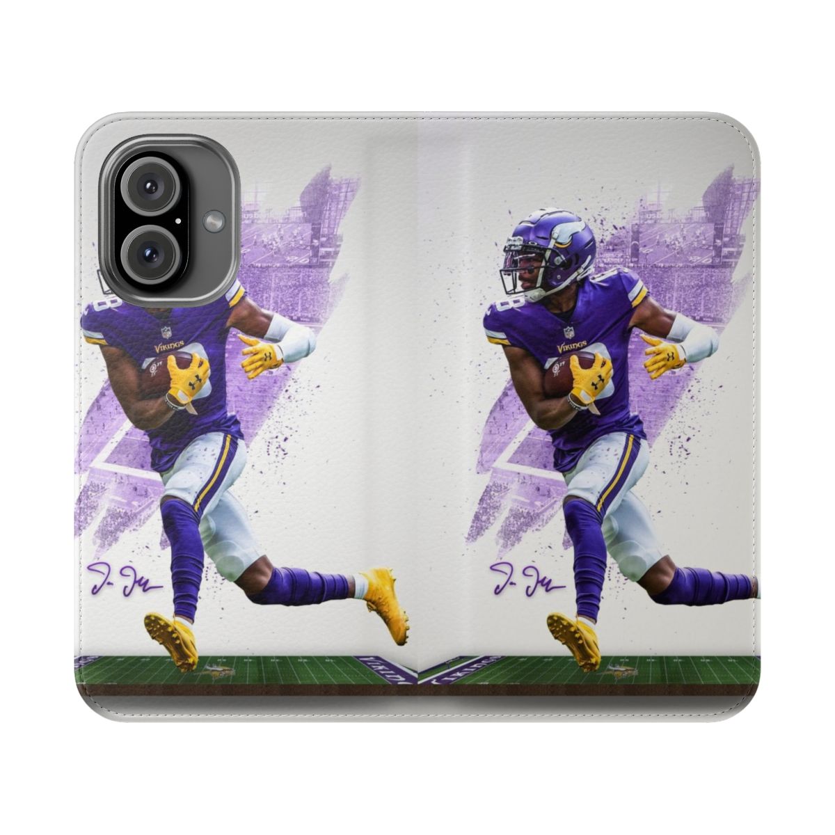 Minnesota Sports Art Flip Cover Phone Case with Justin Jefferson Illustration