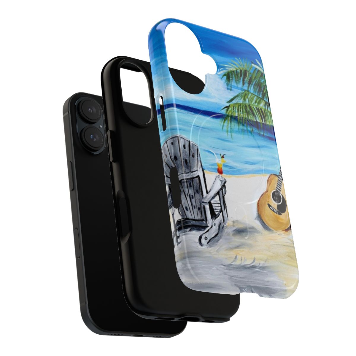 Magnetic tough phone case with a scenic beach and guitar design - Layers