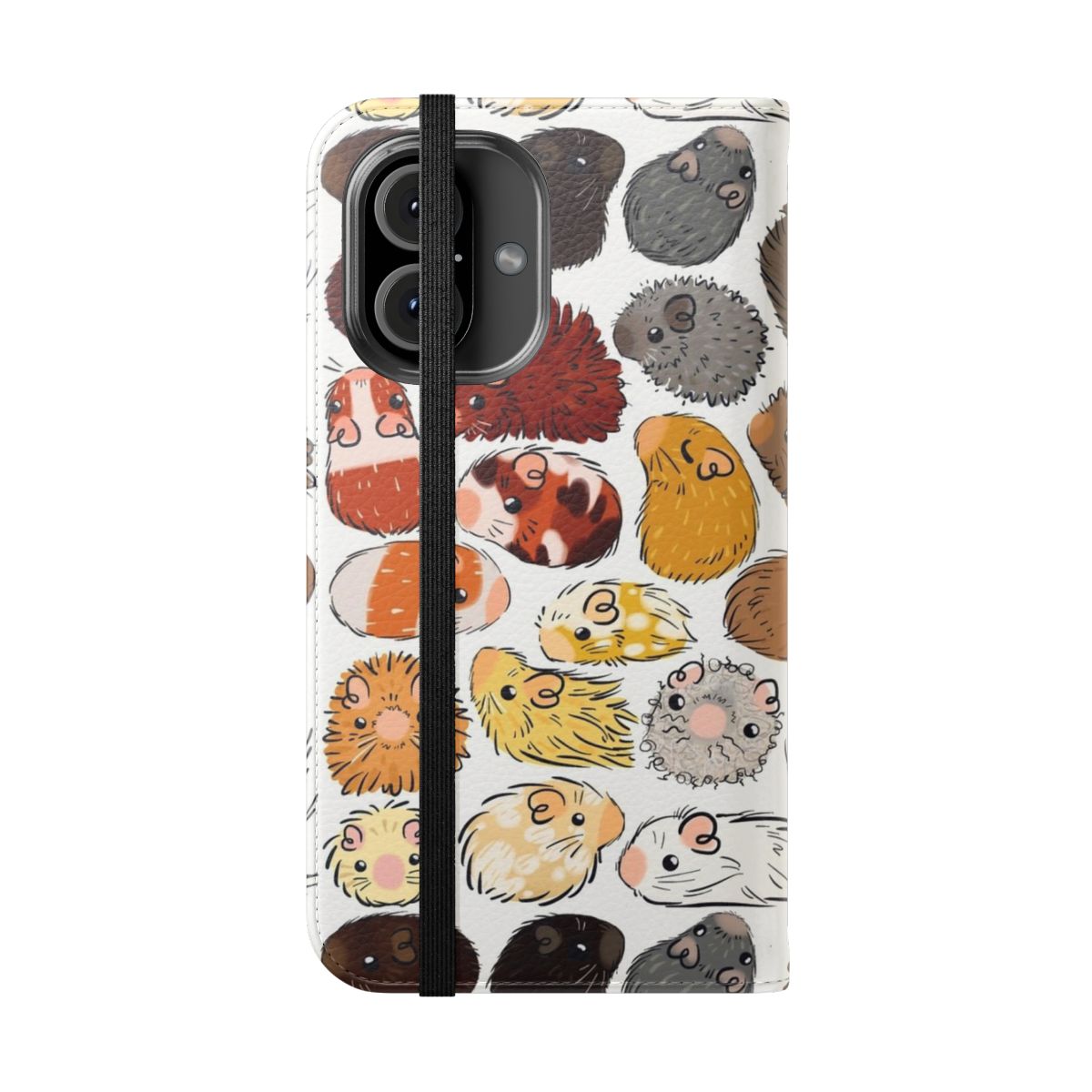 Vibrant gradient phone case featuring a cute, happy guinea pig design. - Folded Front