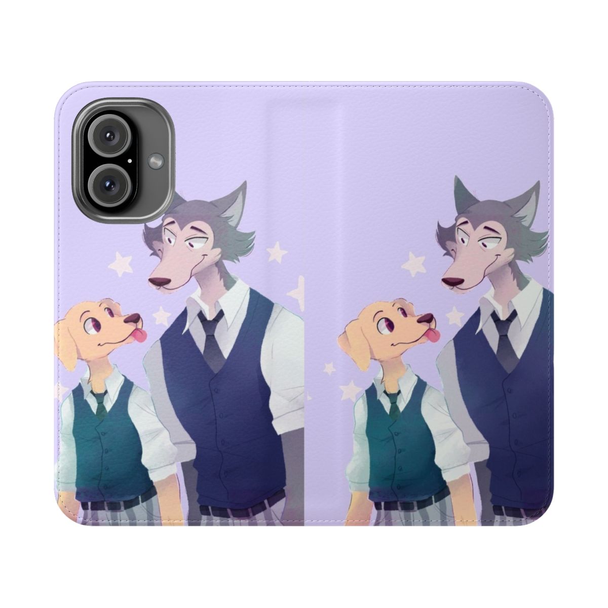 Anime-inspired furry phone case featuring characters from the popular manga/anime series Beastars.