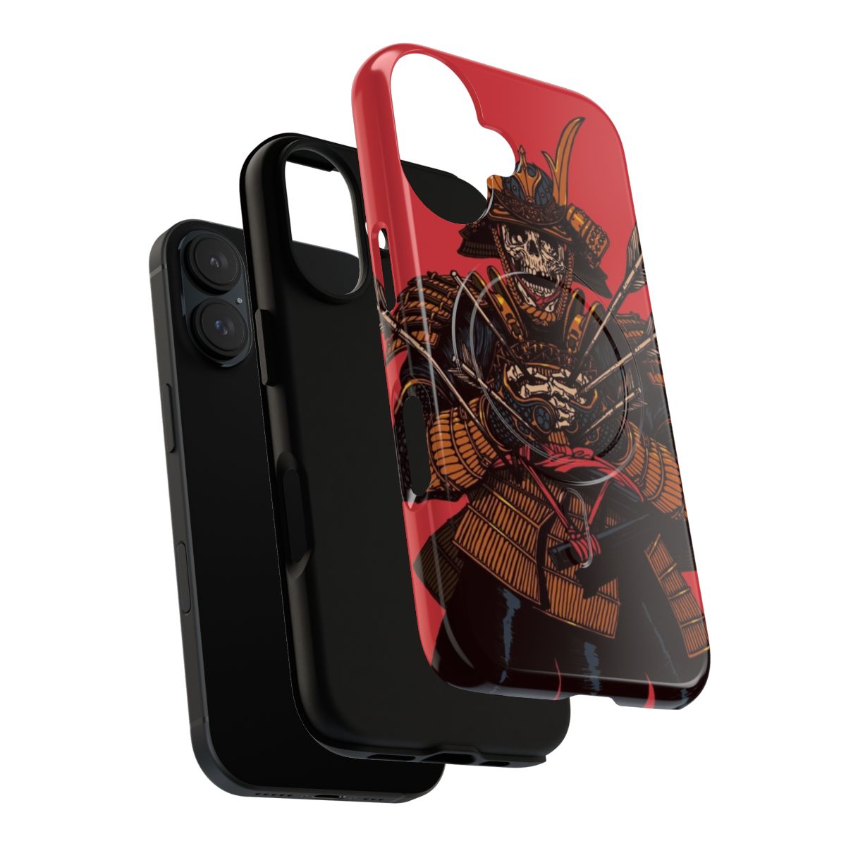 Magnetic tough phone case featuring a minimalist silhouette design of a Japanese warrior or samurai. - Layers