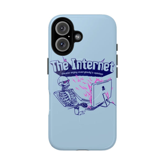 Magnetic tough phone case with internet meme, skeleton, and fire graphics