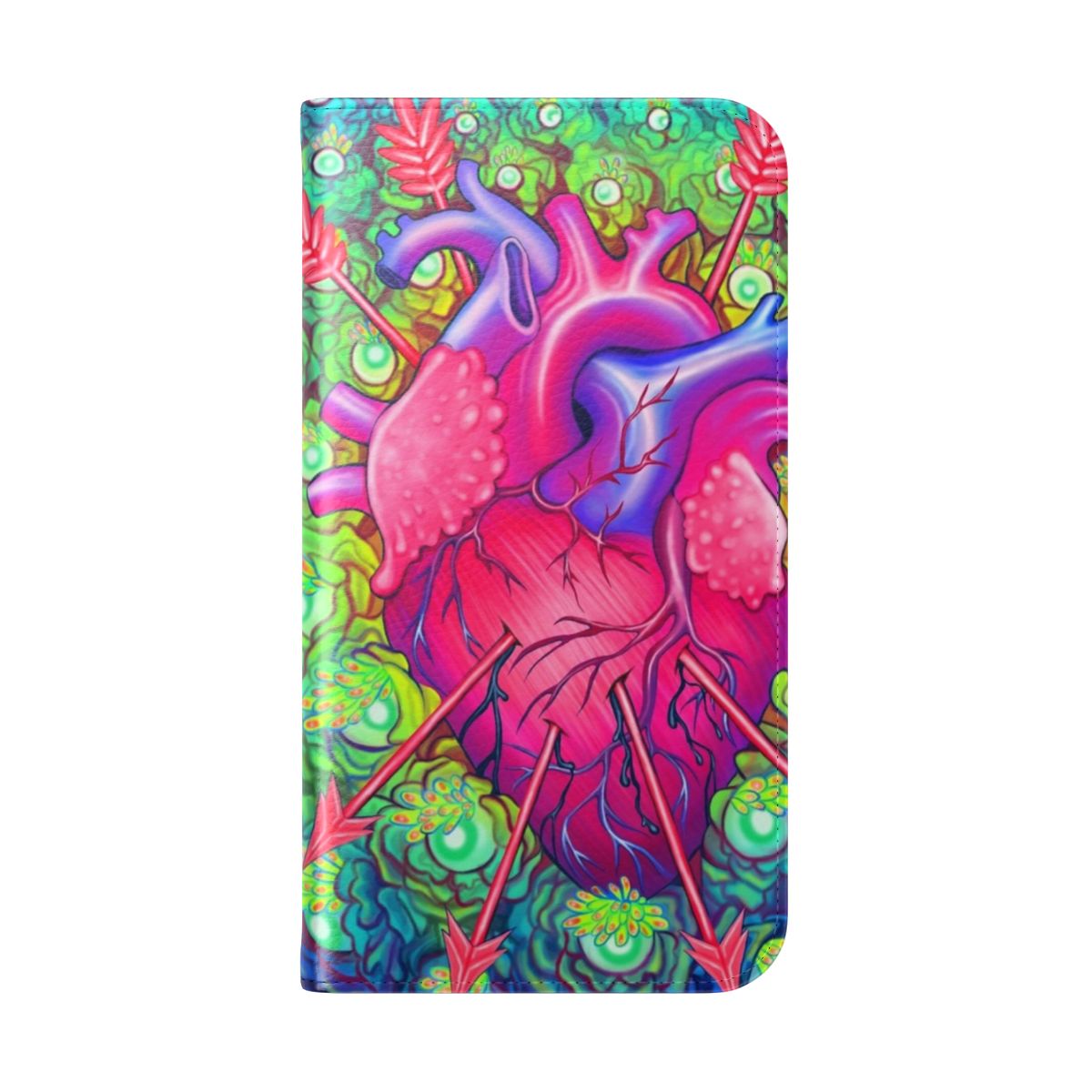 Anatomical floral design phone case with colorful, spooky elements - Folded Back