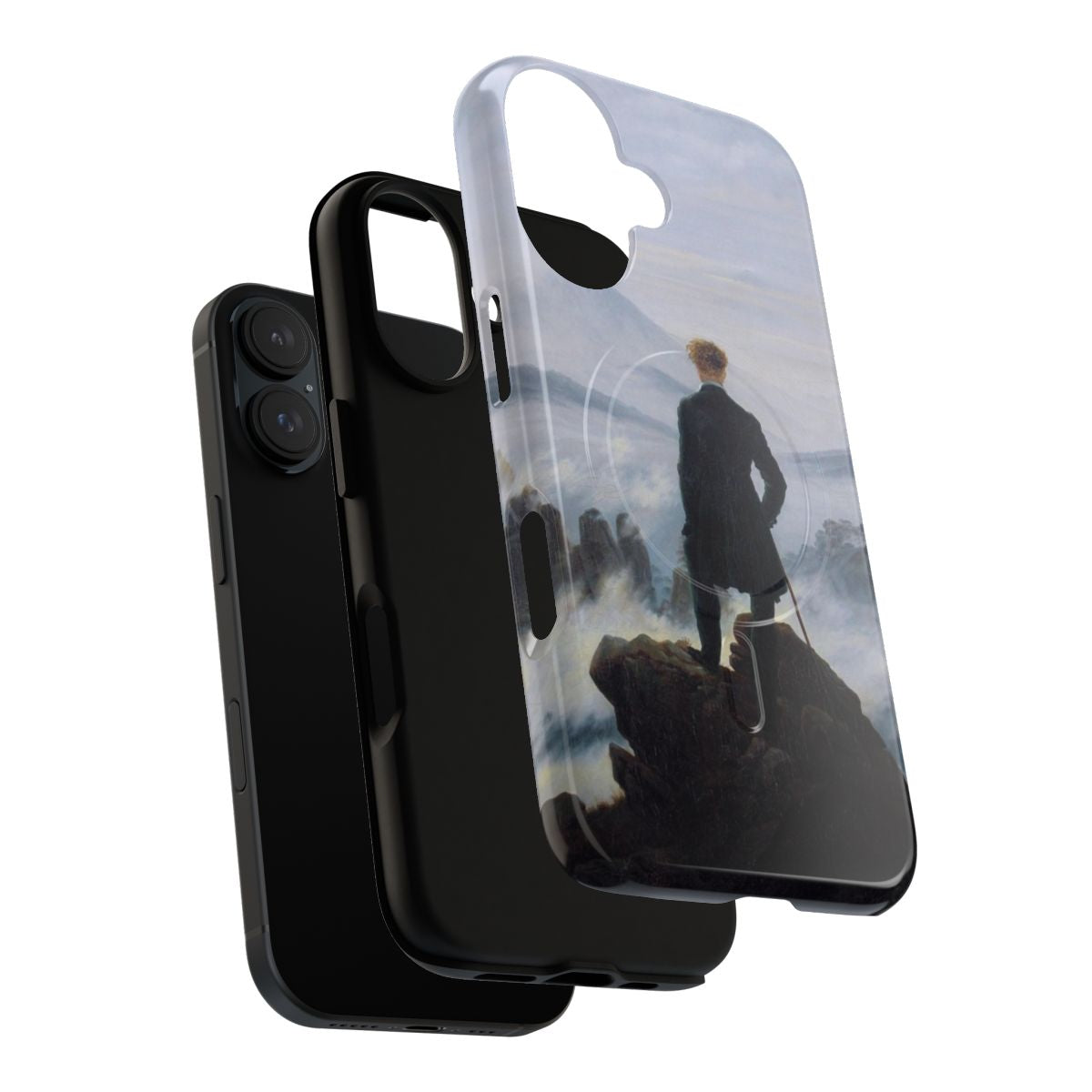 Caspar David Friedrich's famous 19th century oil painting "The Wanderer Above the Sea of Fog" featured on a high-quality phone case. - Layers