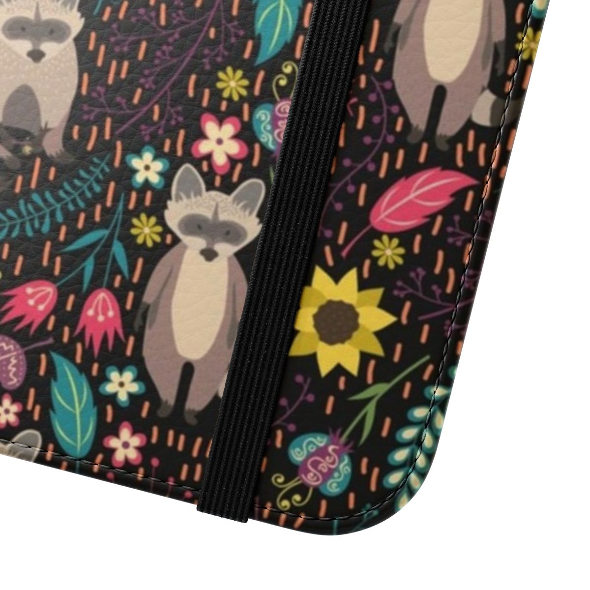 Colorful and bright raccoon pattern on a phone case cover - Close Up