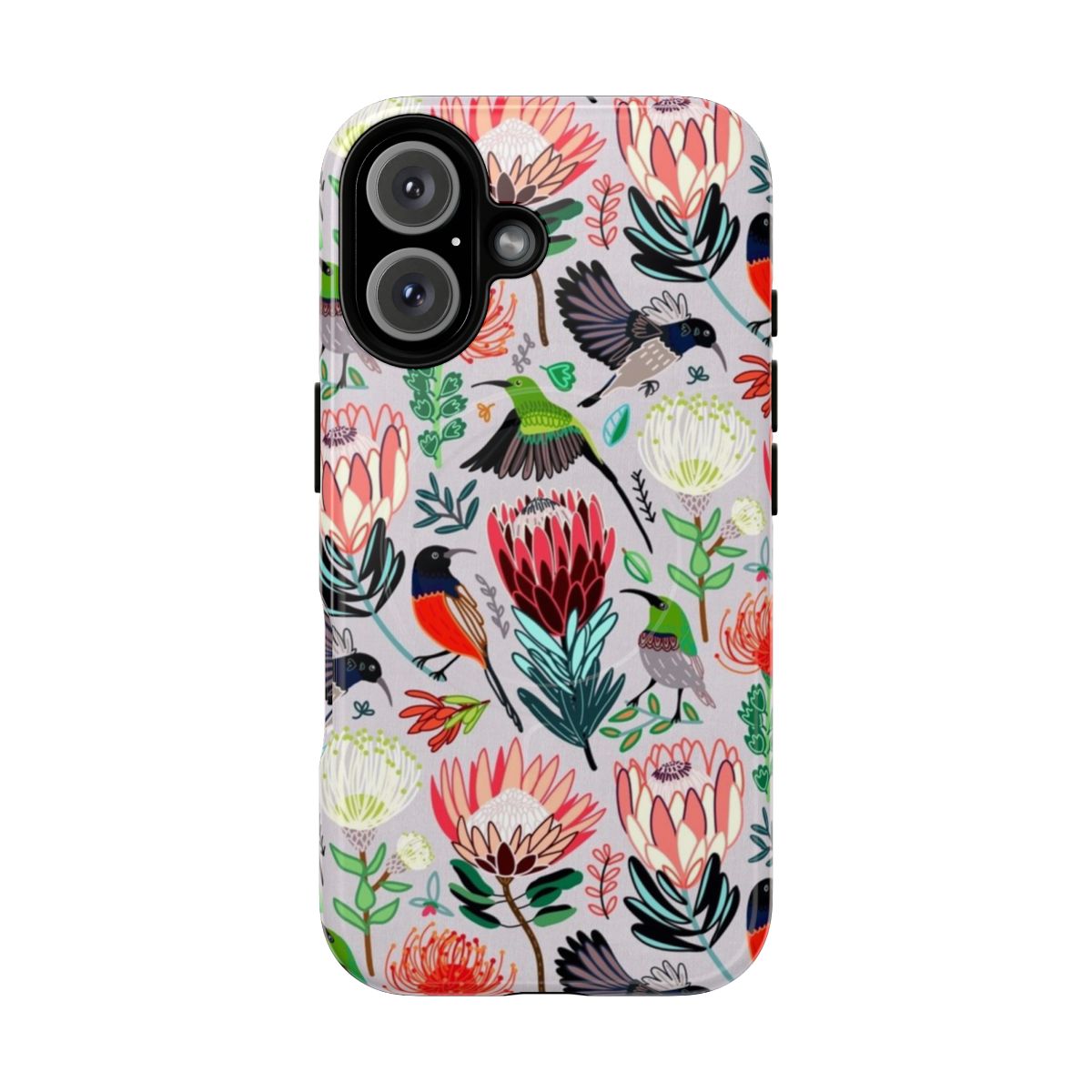 Sunbirds and Proteas Floral Pattern on Grey Smartphone Case