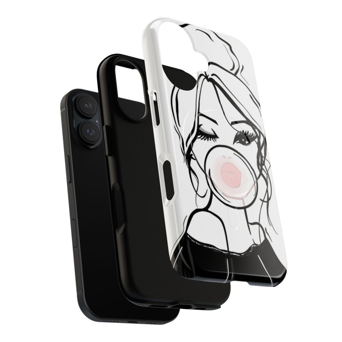 Bubble gum-themed phone case with a fashion illustration of a girl winking - Layers