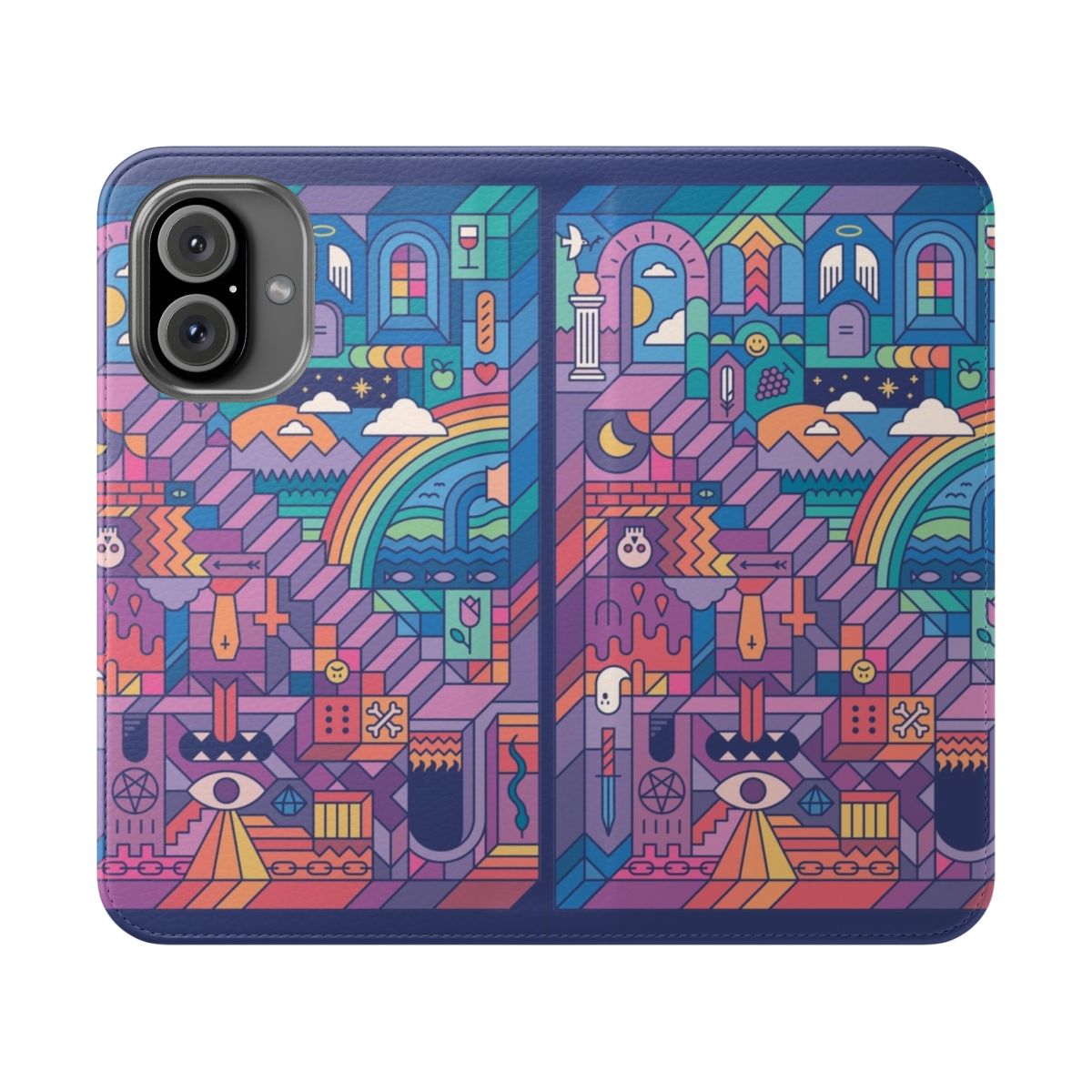 Vibrant surreal flip cover phone case with detailed stairway design