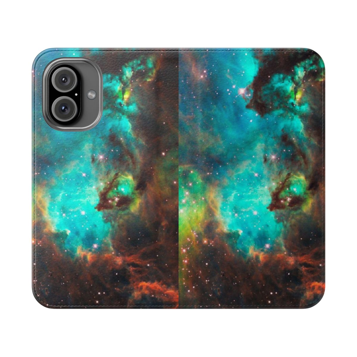 Stylish green galaxy and nebula design phone case