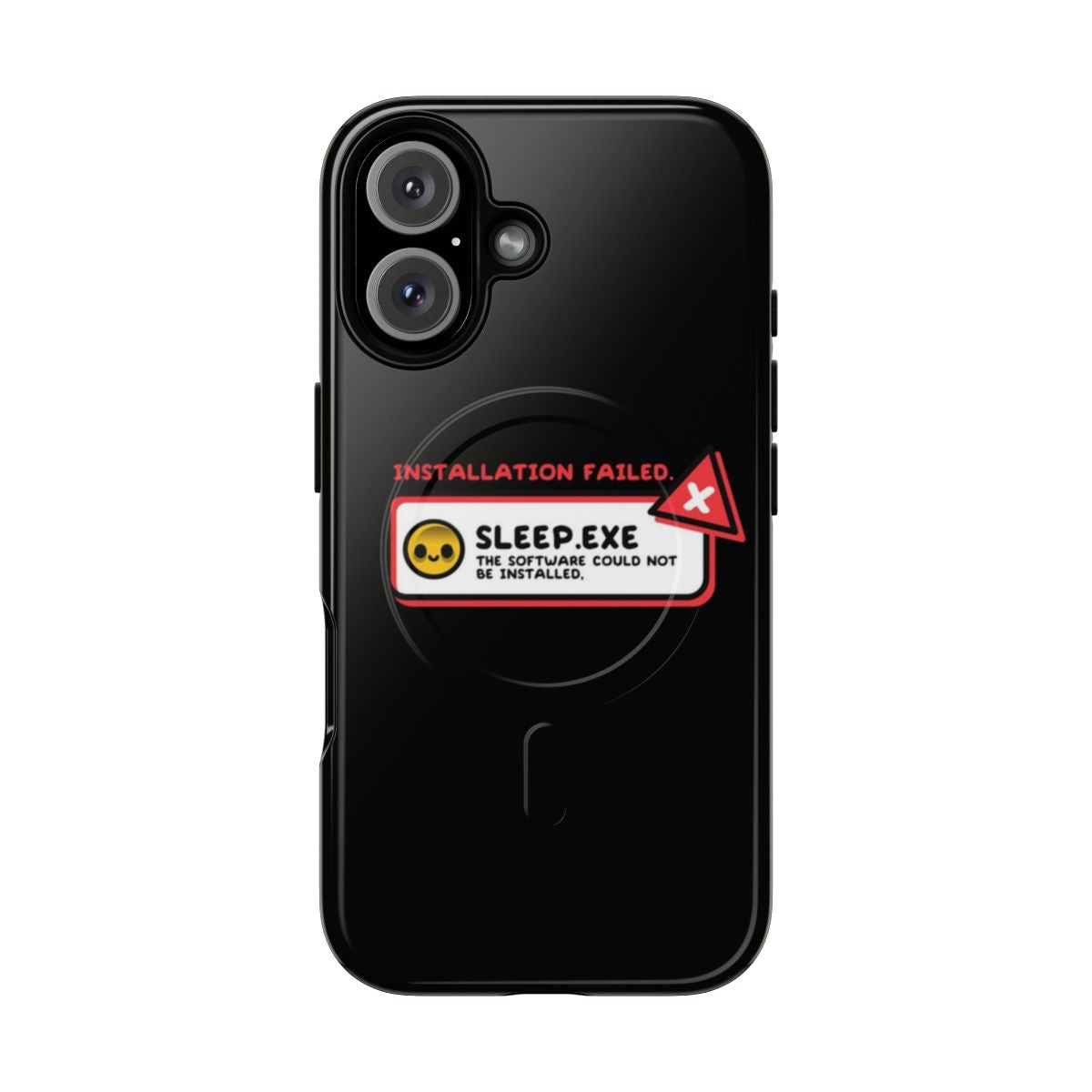 Magnetic phone case with text "Installation sleep failed"