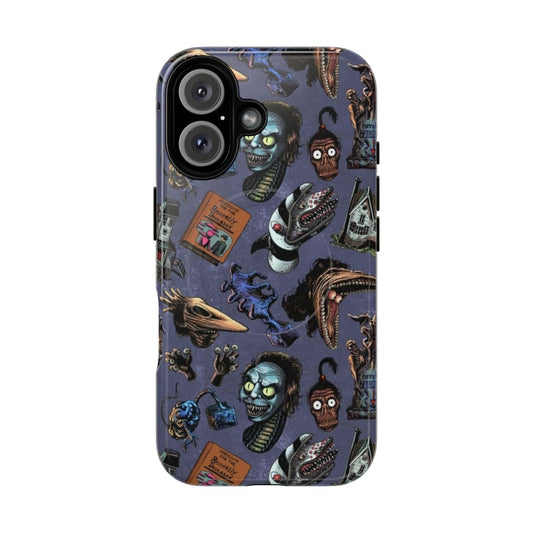 Violet Magnetic Tough Phone Case with Beetlejuice-inspired seamless pattern